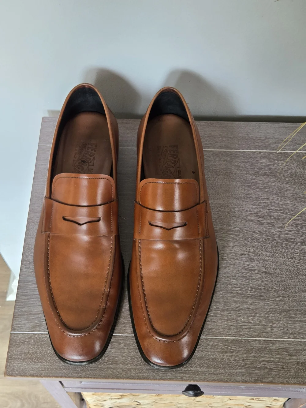 Salvatore Ferragamo Tan Leather Penny Loafers